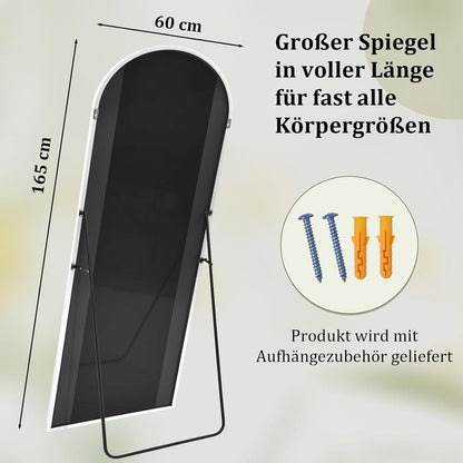 Ganzkörperspiegel Bogenförmig 165x60cm – Stand- & Wandspiegel Weiß