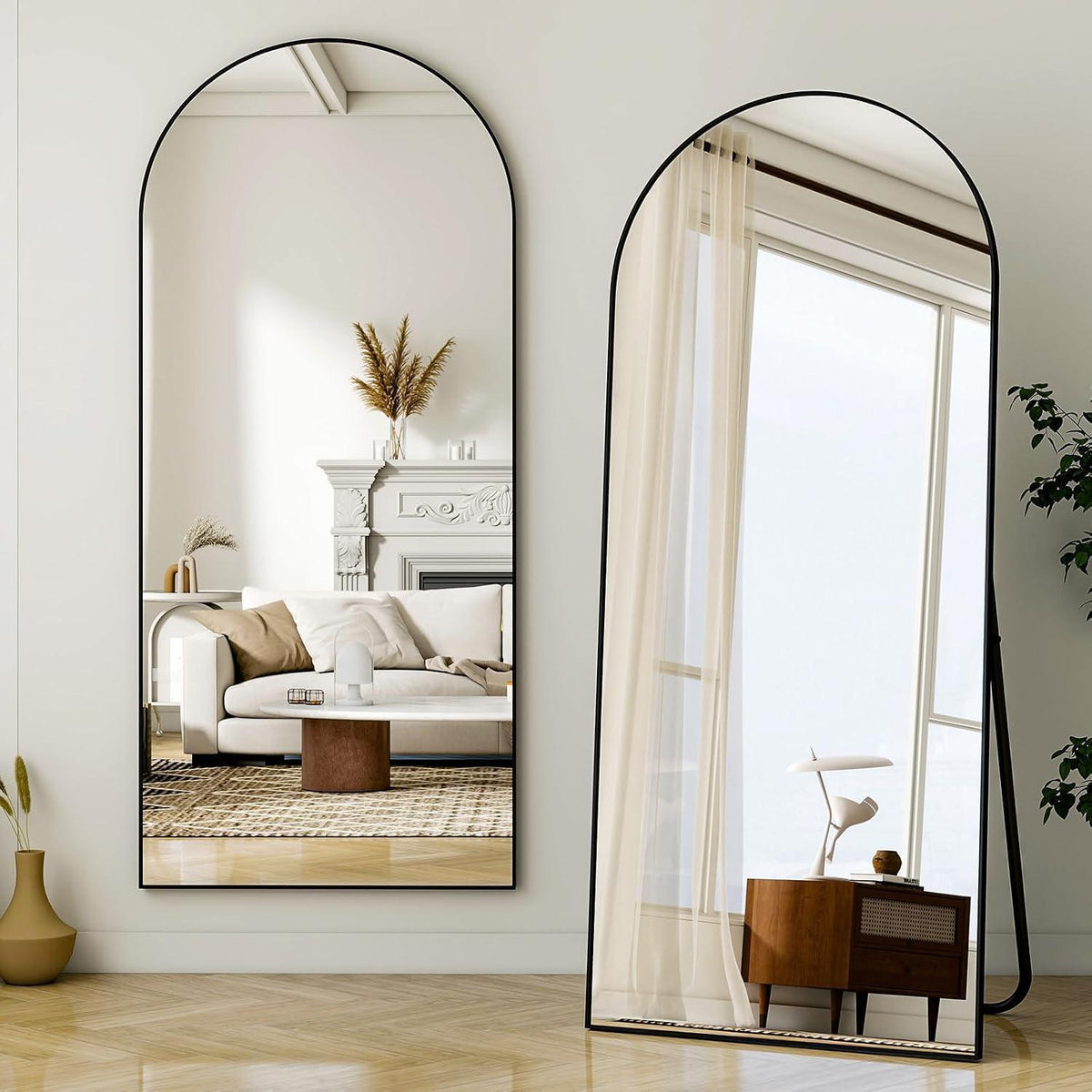 Ganzkörperspiegel Bogenförmig 165x60cm – Stand- & Wandspiegel Schwarz