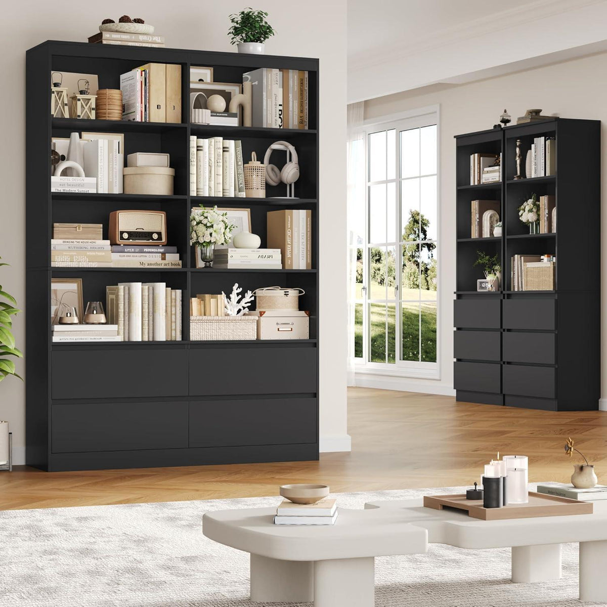 Bücherregal mit 4 Schubladen & 8 Fächern – 120x30x180cm