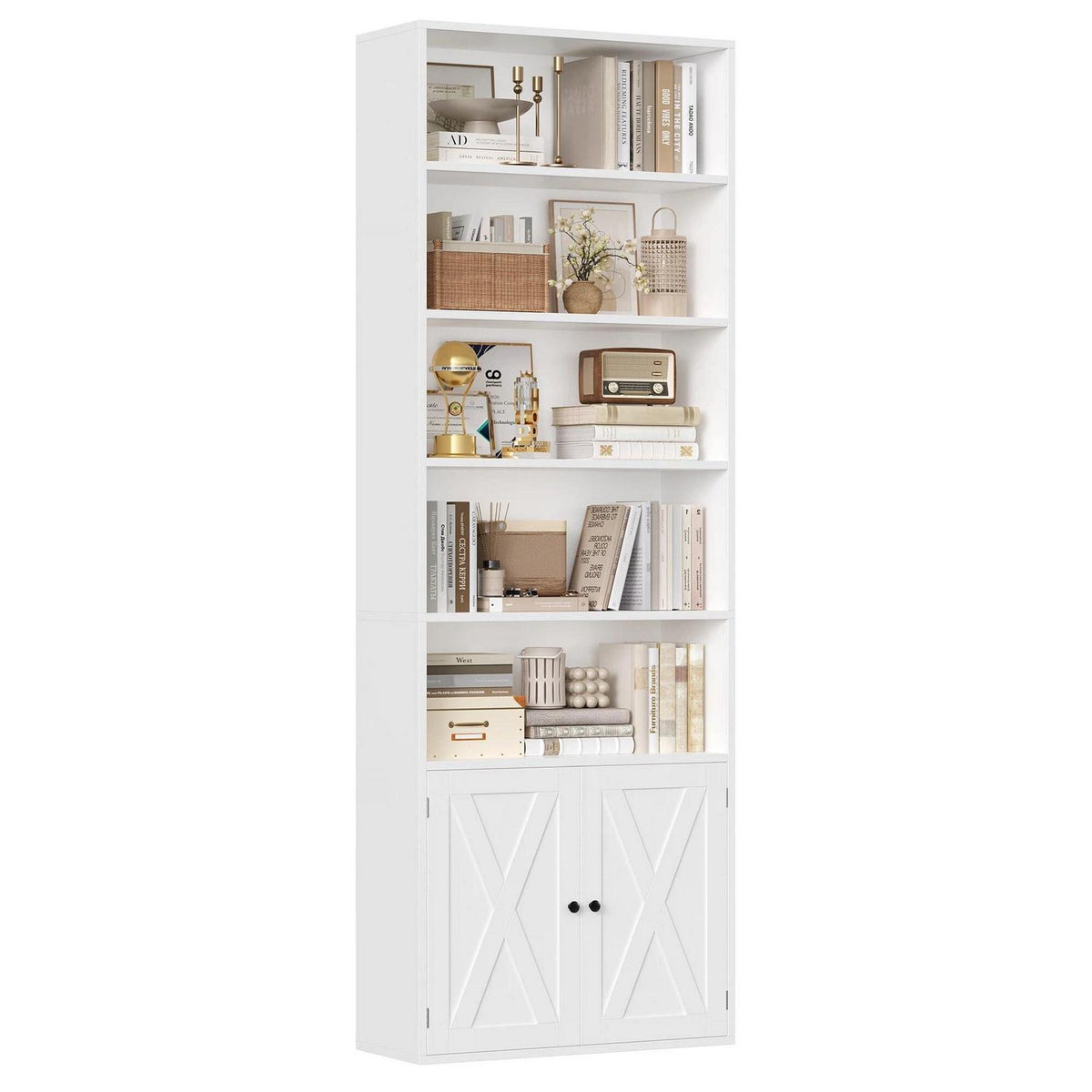 209 cm Bücherregal mit Türen & verstellbaren Regalböden