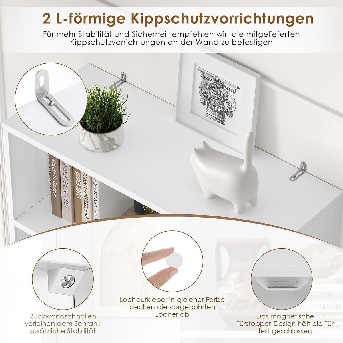 209 cm Bücherregal mit Türen & verstellbaren Regalböden
