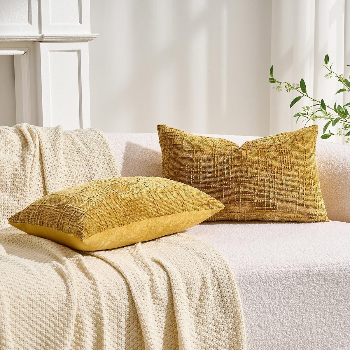 Gelber Chenille Kissenbezug 30x50 cm - 2er Set