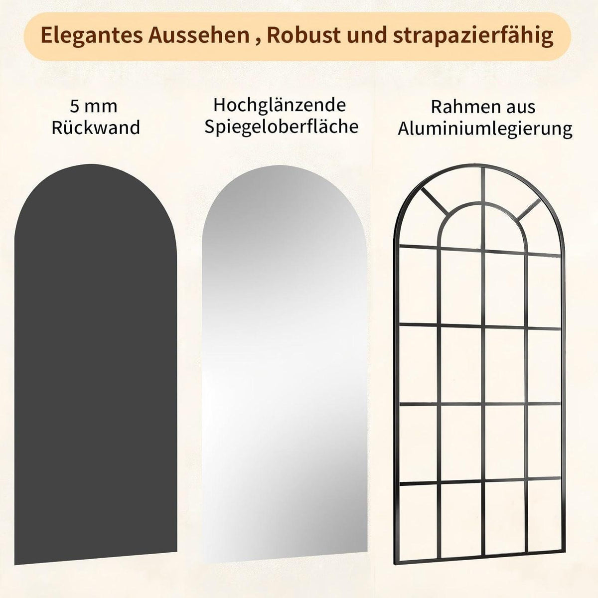 Großer Standspiegel mit Bogenform 165x60 cm – Wand & Boden