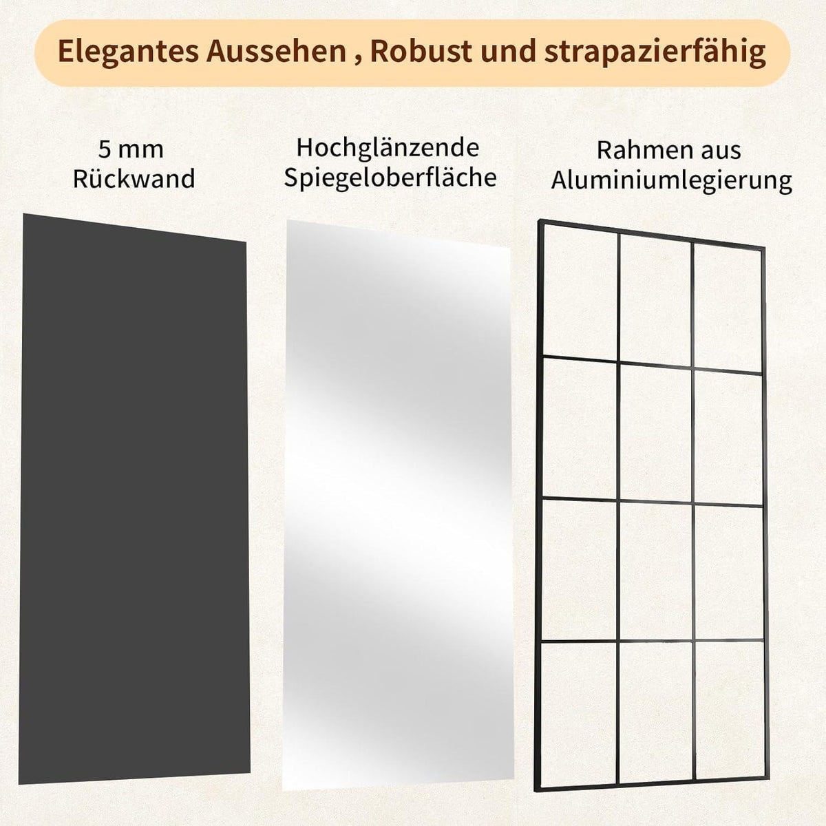 Standspiegel 165x60 cm – Dekorativer Ganzkörperspiegel für Wohnzimmer