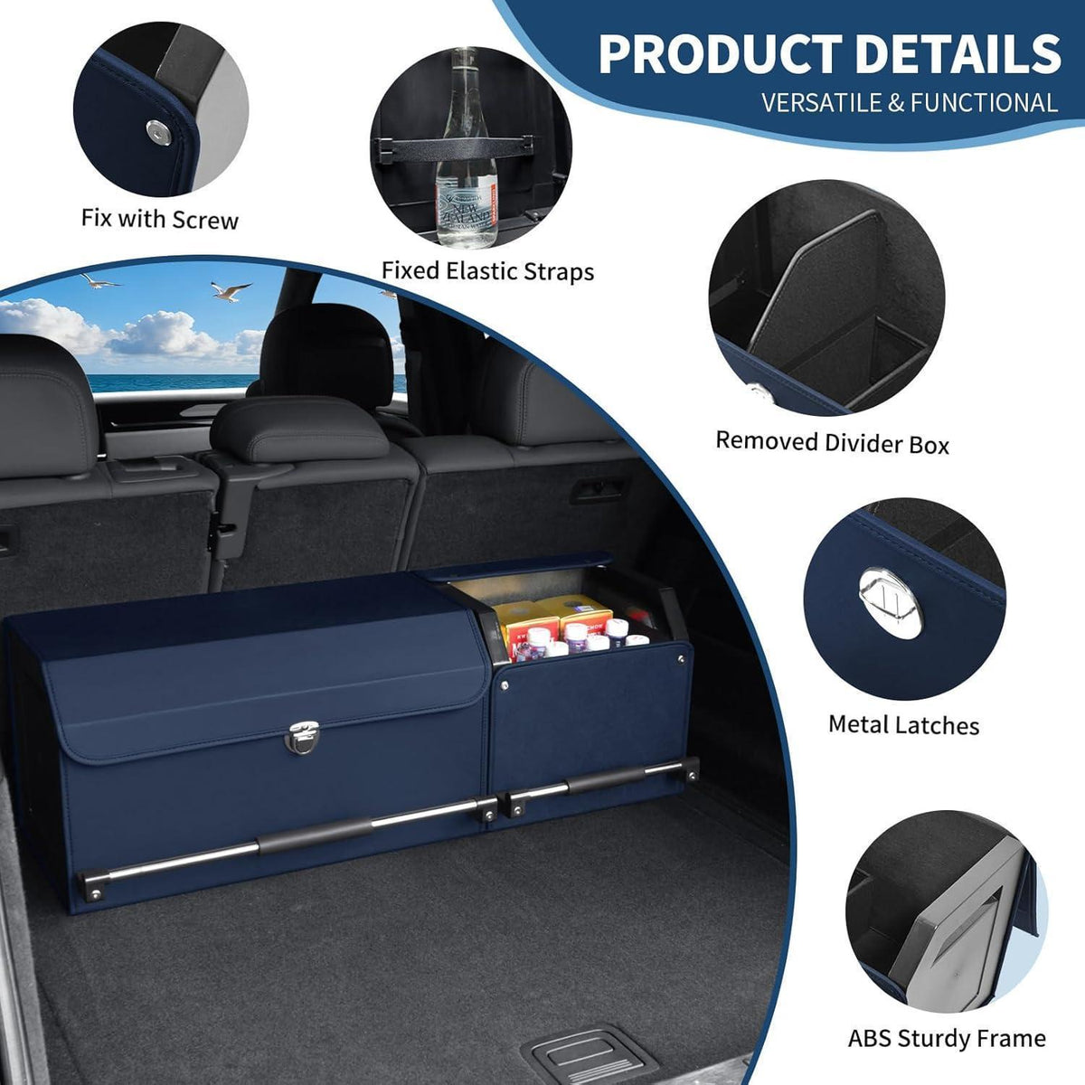 Auto Kofferraum Organizer mit Deckel – Blau, XXL & Flexibel