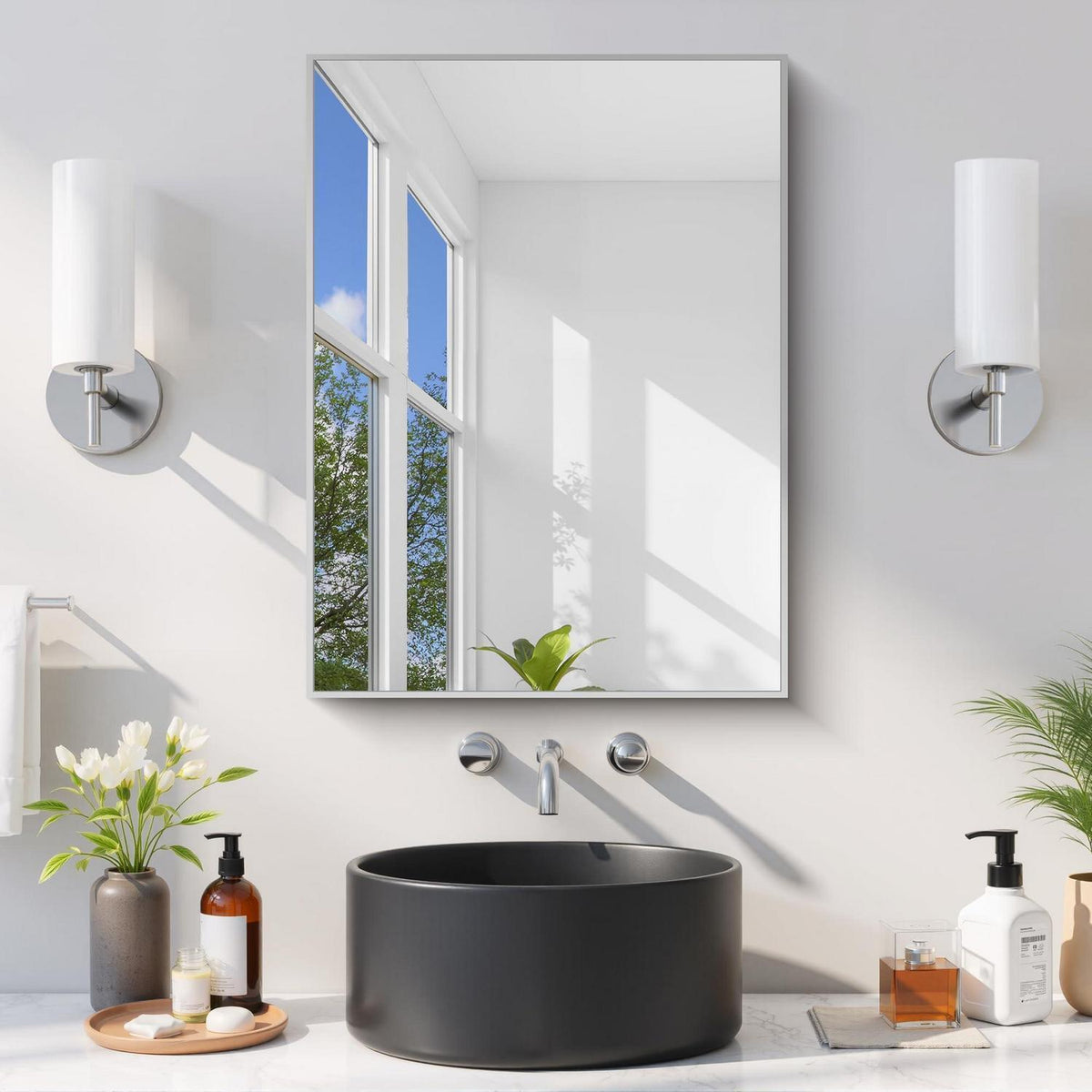 Moderner Badezimmerspiegel mit Metallrahmen – 61x45.7 cm