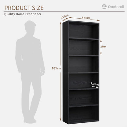 Bücherregal 6 Ebenen Schwarz – Standregal Holz Modern