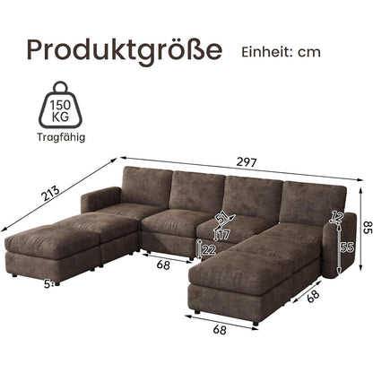 Modulares Ecksofa Braun mit Hocker & Stauraum