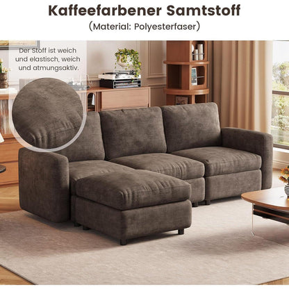 Modulares Ecksofa Braun mit Hocker & Stauraum