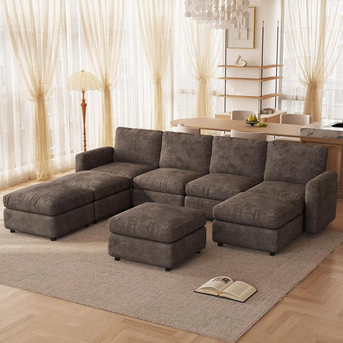 Modulares Ecksofa Braun mit Hocker & Stauraum