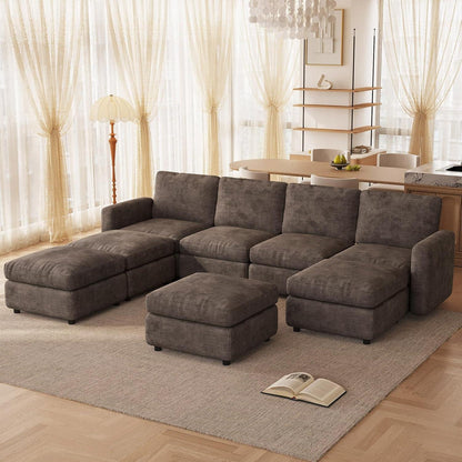 Modulares Ecksofa Braun mit Hocker & Stauraum