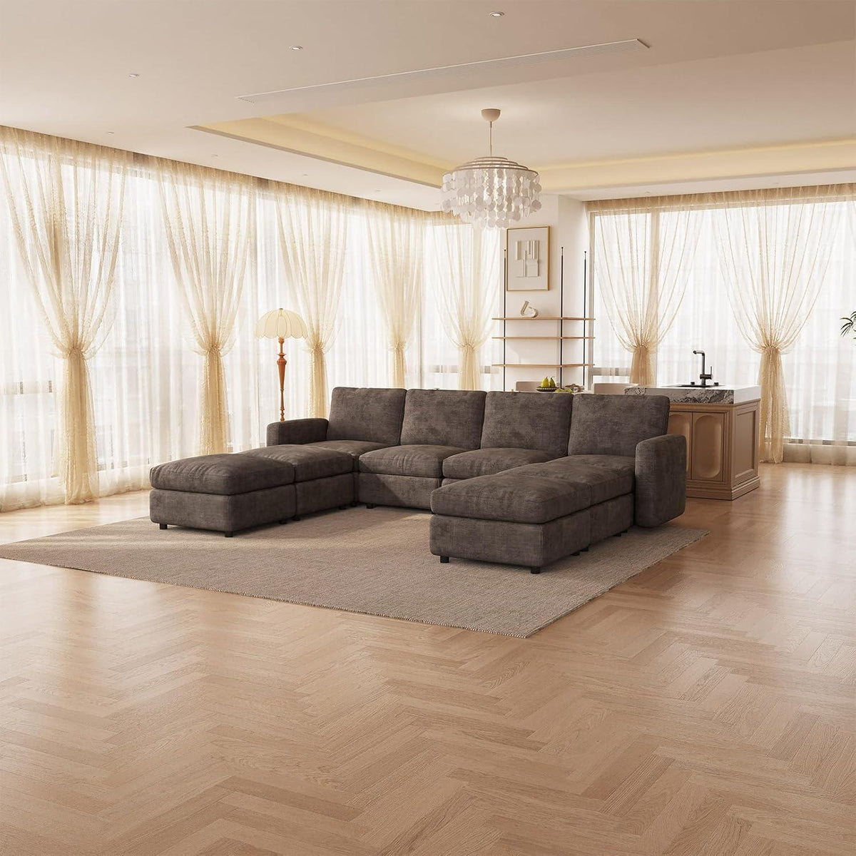 Modulares Ecksofa Braun mit Hocker & Stauraum