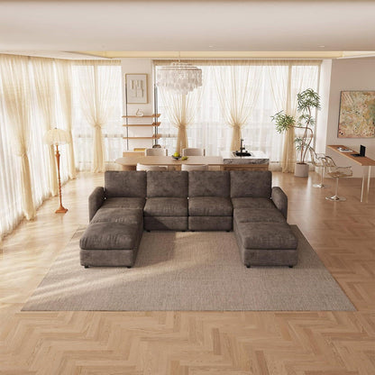 Modulares Ecksofa Braun mit Hocker & Stauraum
