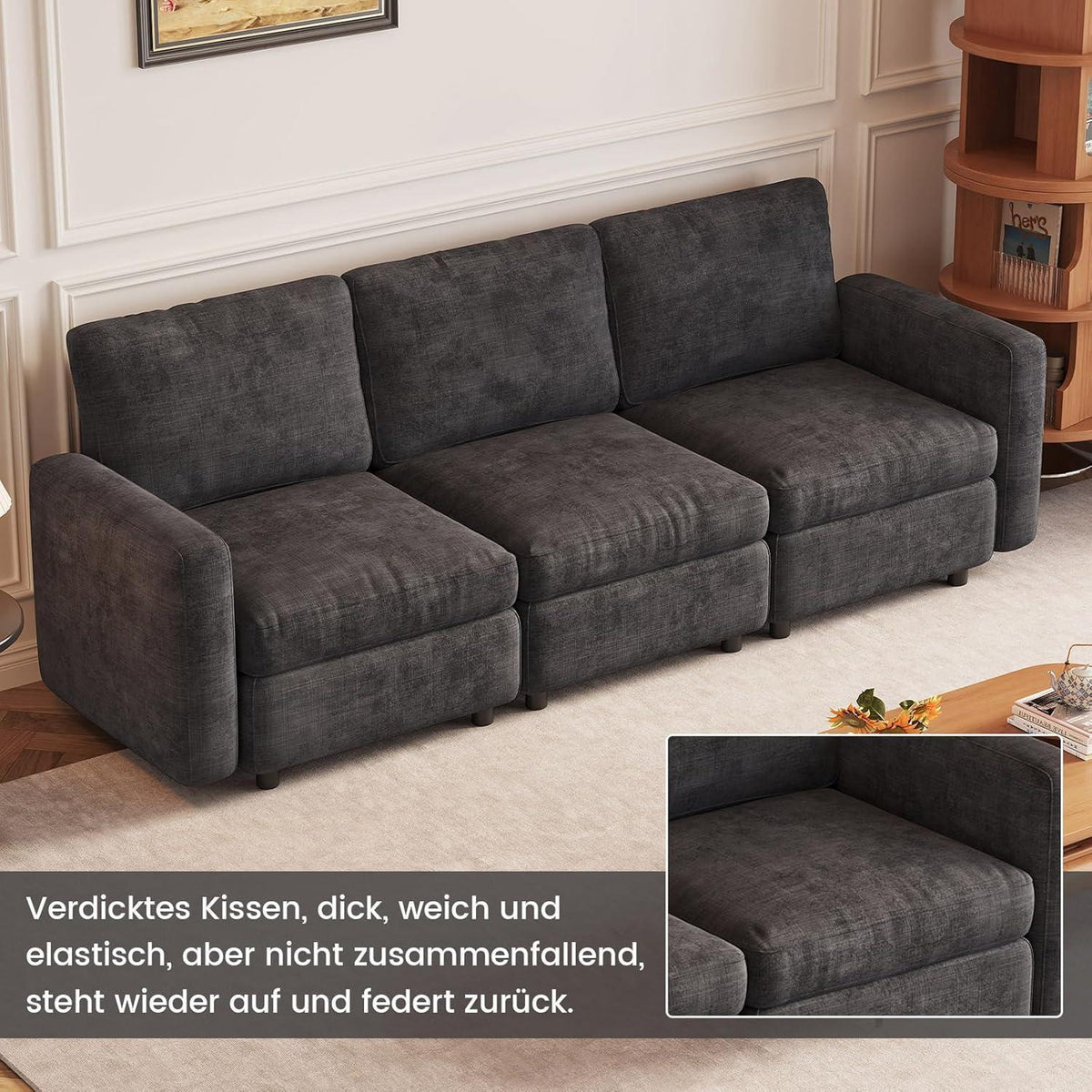 Modernes 5-Sitzer Sofa Grau – Modulares Velours Sofa für Wohnzimmer