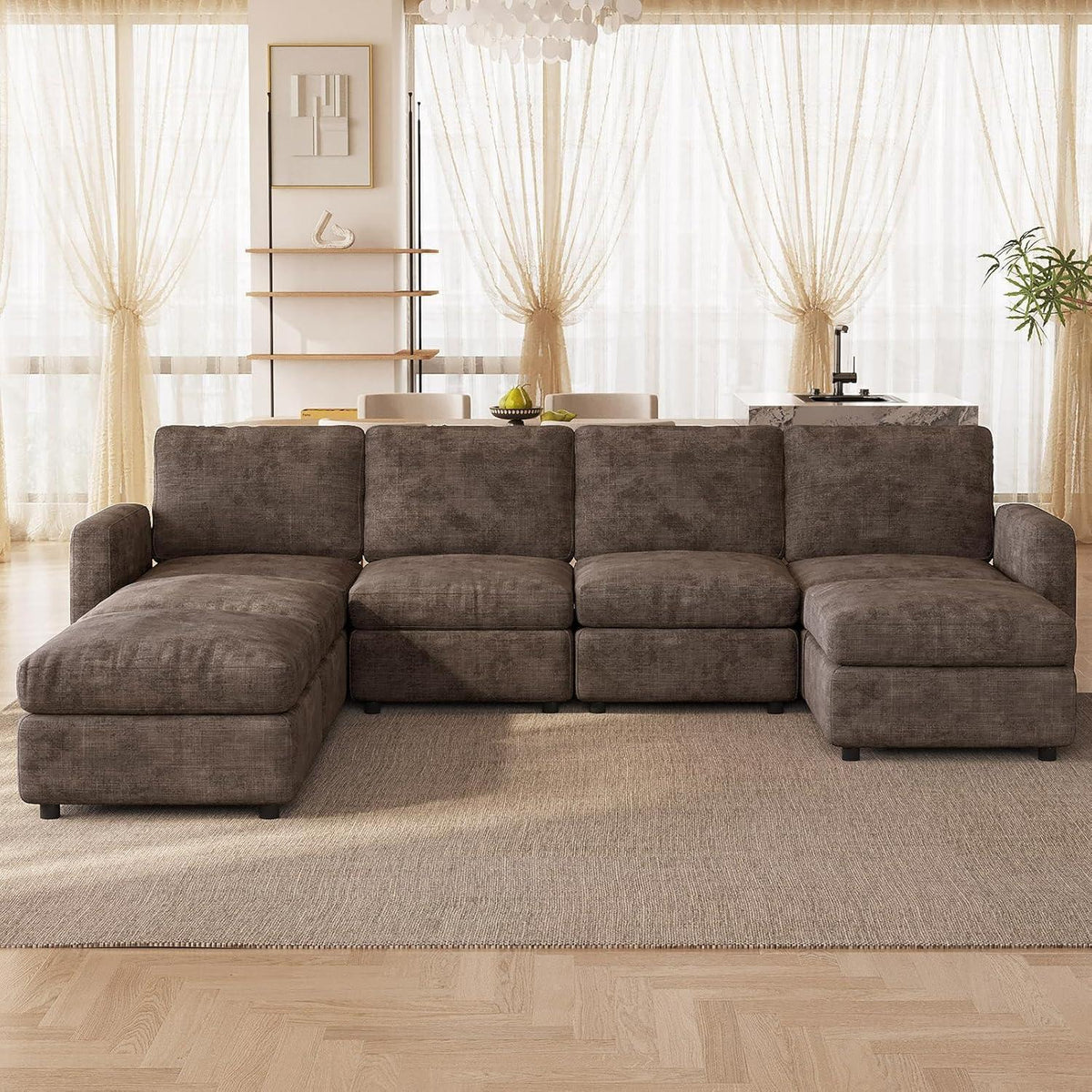 Modulares Ecksofa Braun mit Hocker & Stauraum – Bequemes Sofa