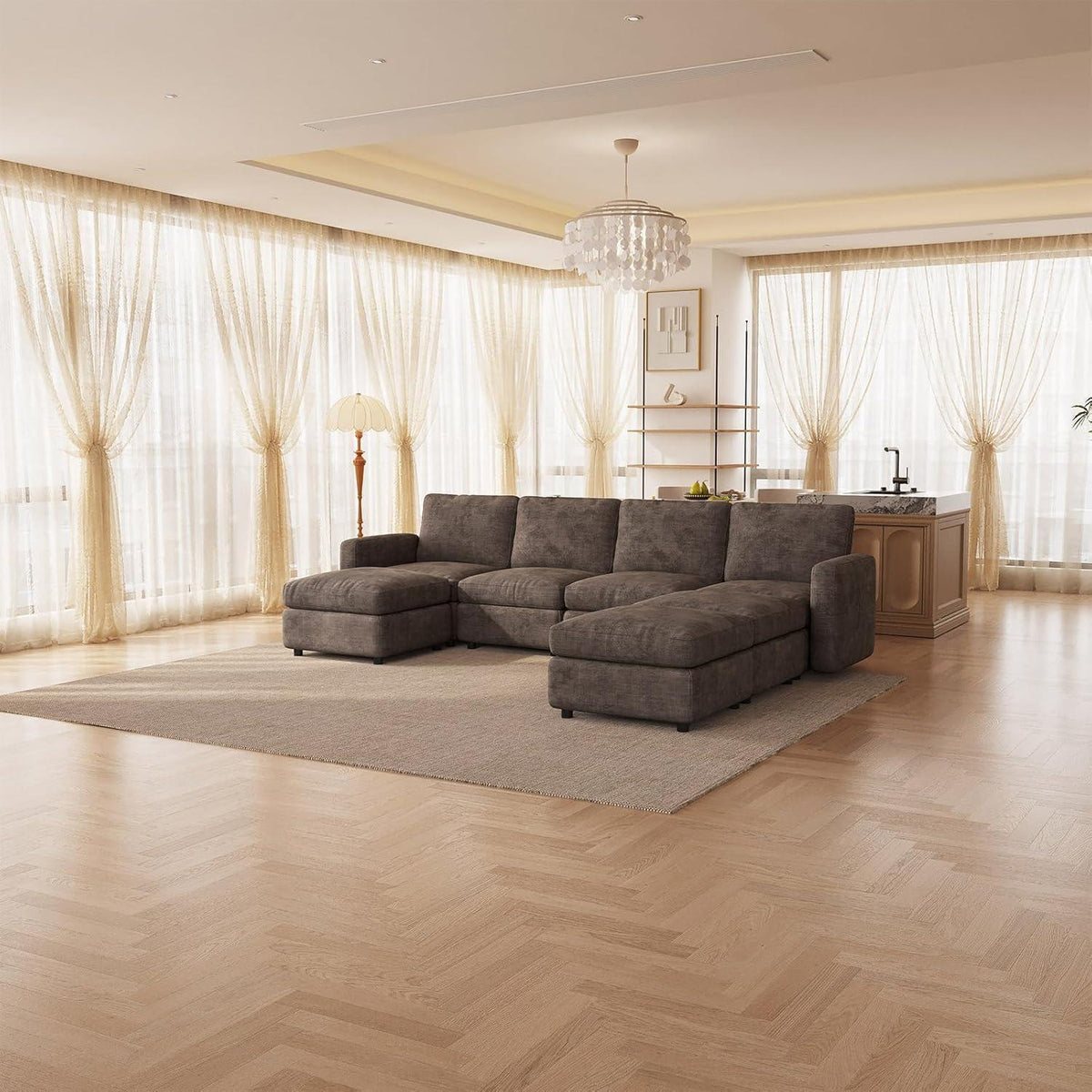 Modulares Ecksofa Braun mit Hocker & Stauraum – Bequemes Sofa