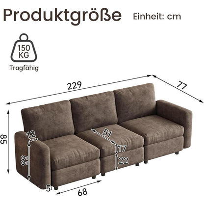 Modernes 3-Sitzer Sofa aus Velours in Braun
