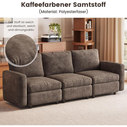 Modernes 3-Sitzer Sofa aus Velours in Braun