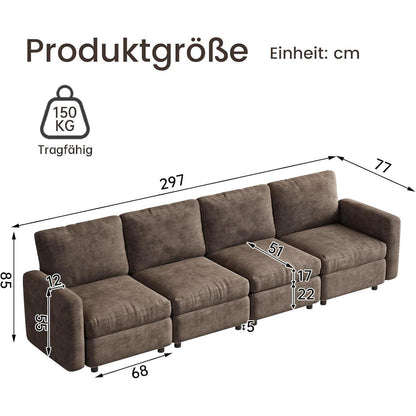 Modernes 4-Sitzer Sofa aus Velours in Braun