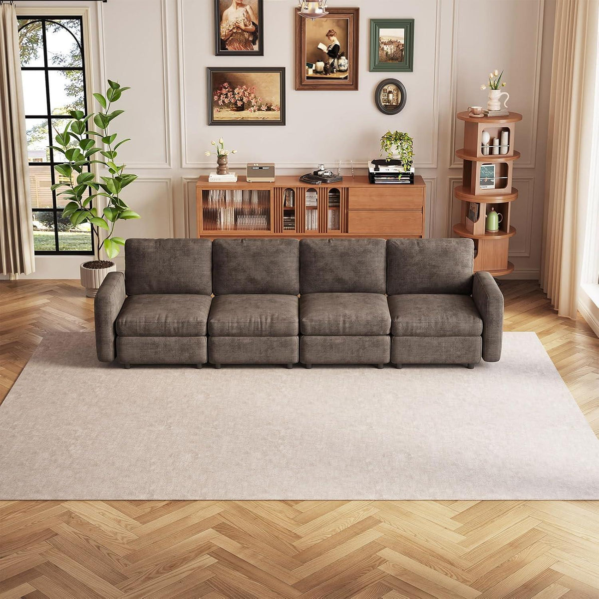 Modernes 4-Sitzer Sofa aus Velours in Braun