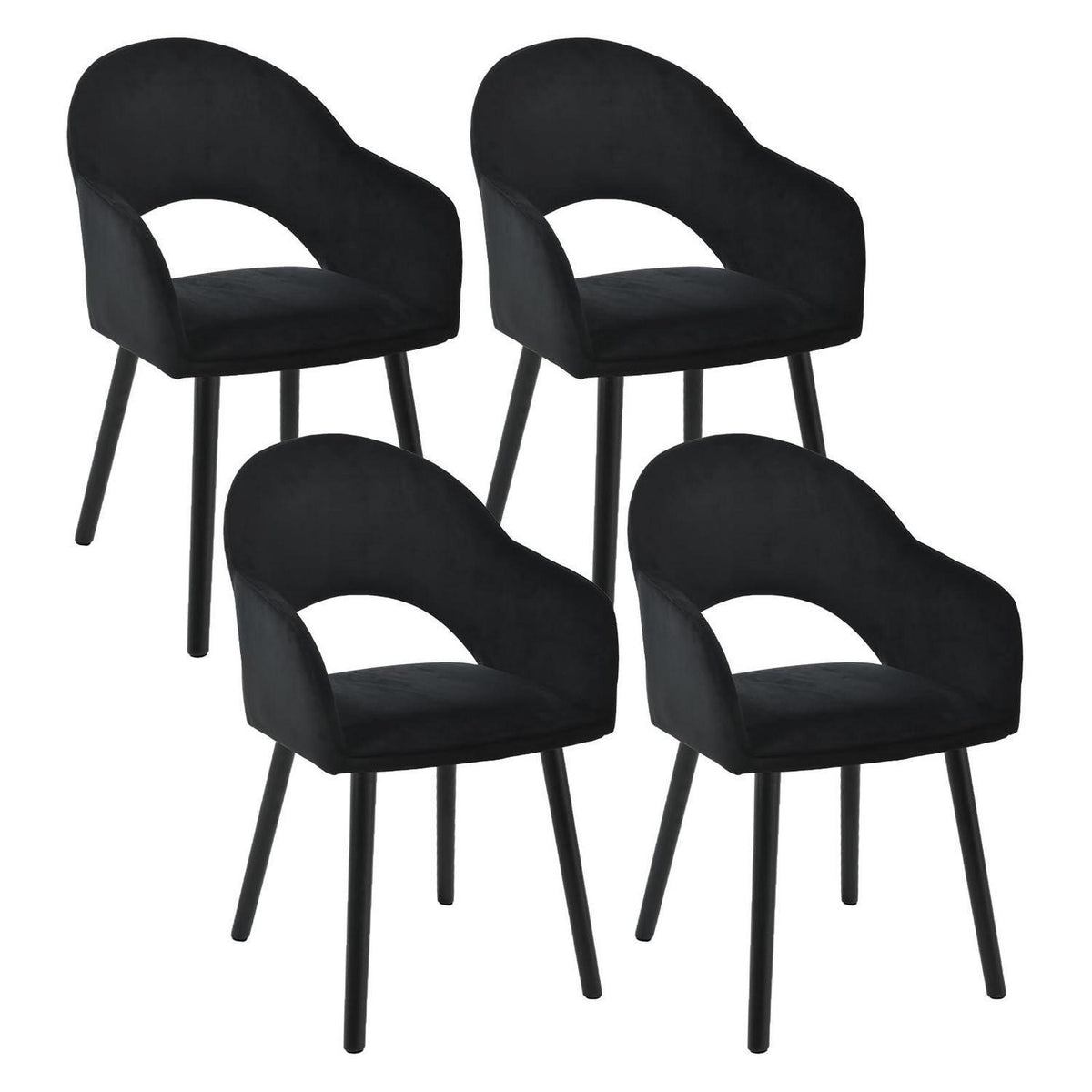 Esszimmerstühle Set 4er mit Samt & Holzbeinen Schwarz