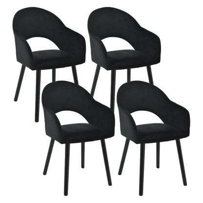 Esszimmerstühle Set 4er mit Samt & Holzbeinen Schwarz