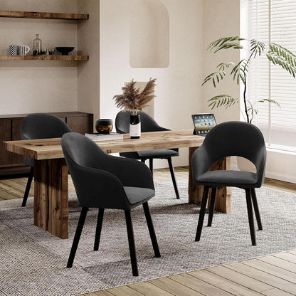 Esszimmerstühle Set 4er mit Samt & Holzbeinen Schwarz