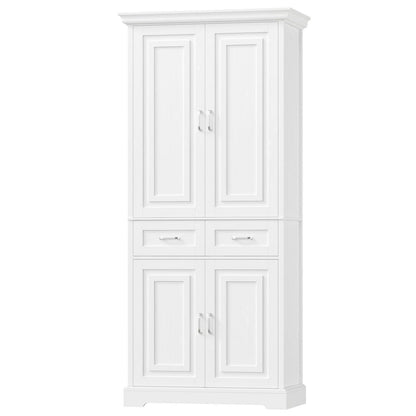 Hochschrank mit 4 Türen & Schublade – Weißes Küchenbuffet 180cm
