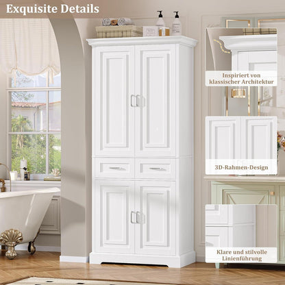 Hochschrank mit 4 Türen & Schublade – Weißes Küchenbuffet 180cm