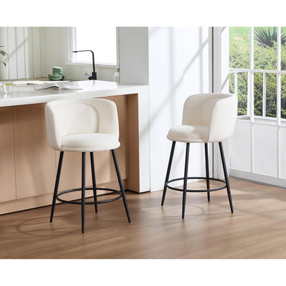 Moderner Barhocker 4er Set – Chenille, Weiß