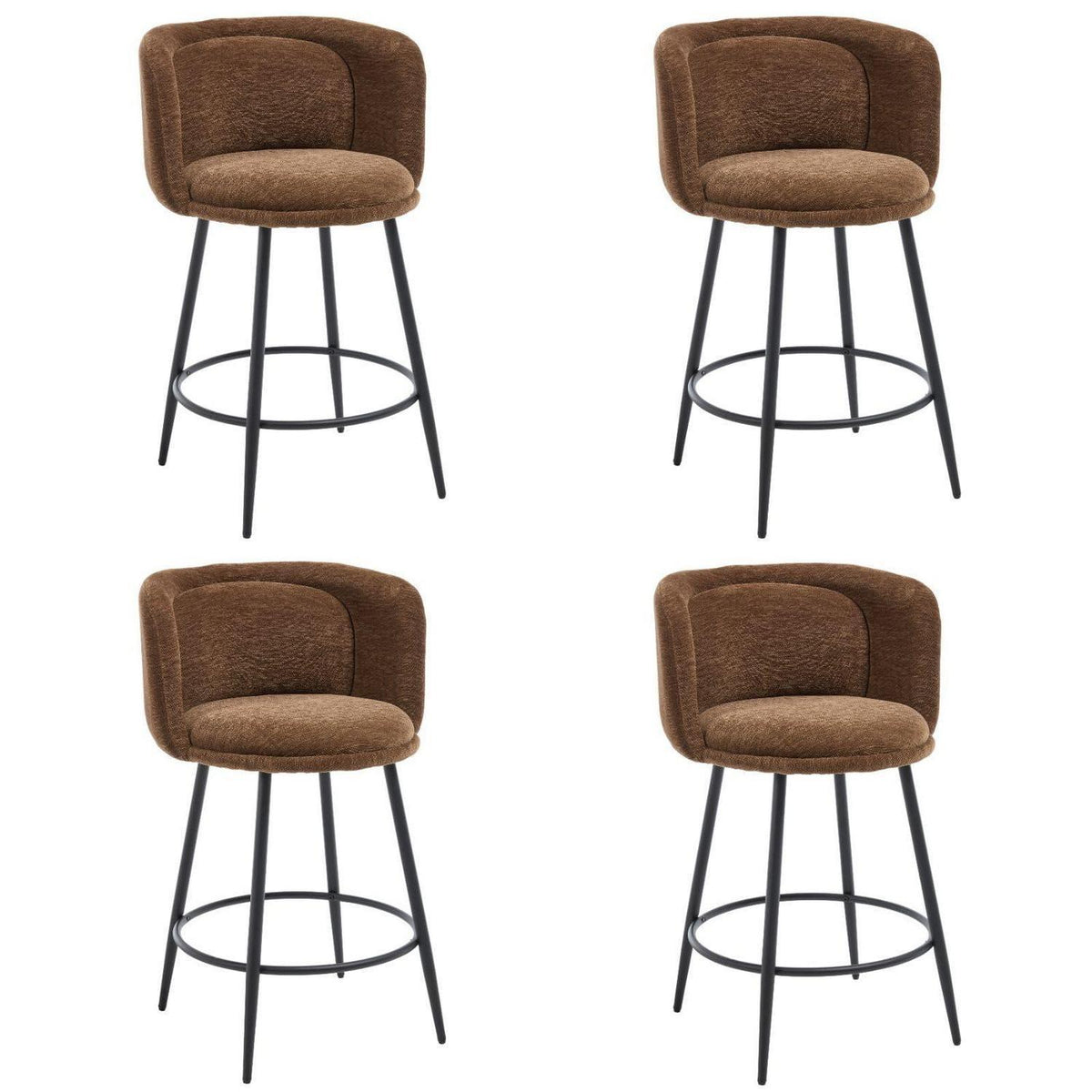 Barhocker Set 4er – Chenille, Braun, Moderne Optik