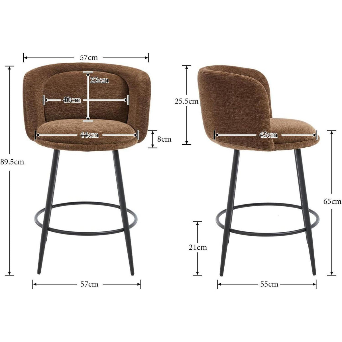 Barhocker Set 4er – Chenille, Braun, Moderne Optik