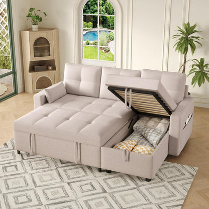Modulares Schlafsofa L-Form mit Stauraum & Getränkehalter (Beige)