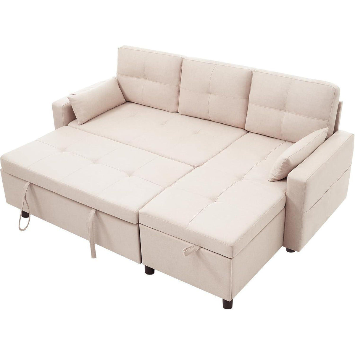 Modulares Schlafsofa L-Form mit Stauraum & Getränkehalter (Beige)