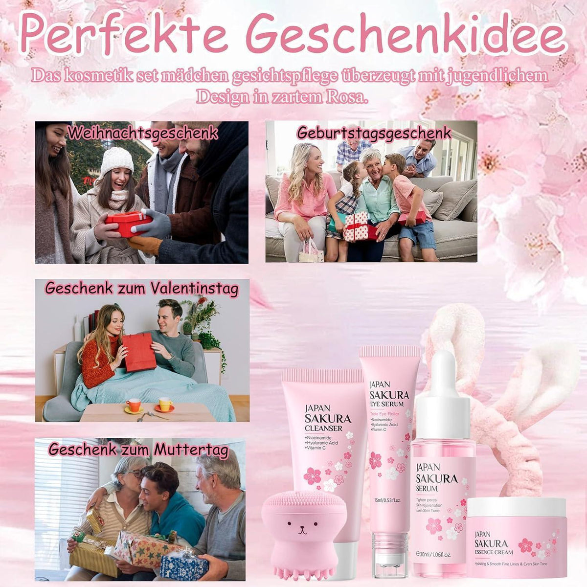 Sakura Skin Care Set für Mädchen – Beauty Geschenkset mit 6 Teilen