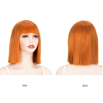 Bob Perücke Damen 13 Zoll, Orange mit Pony – Synthetik Perücke