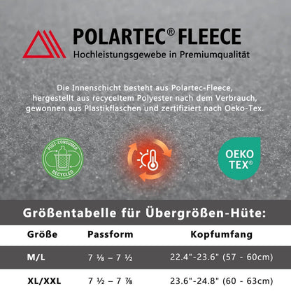 Merino Wollmütze mit Ohrenklappen & Fleecefutter Wasserdicht Unisex M-XXL