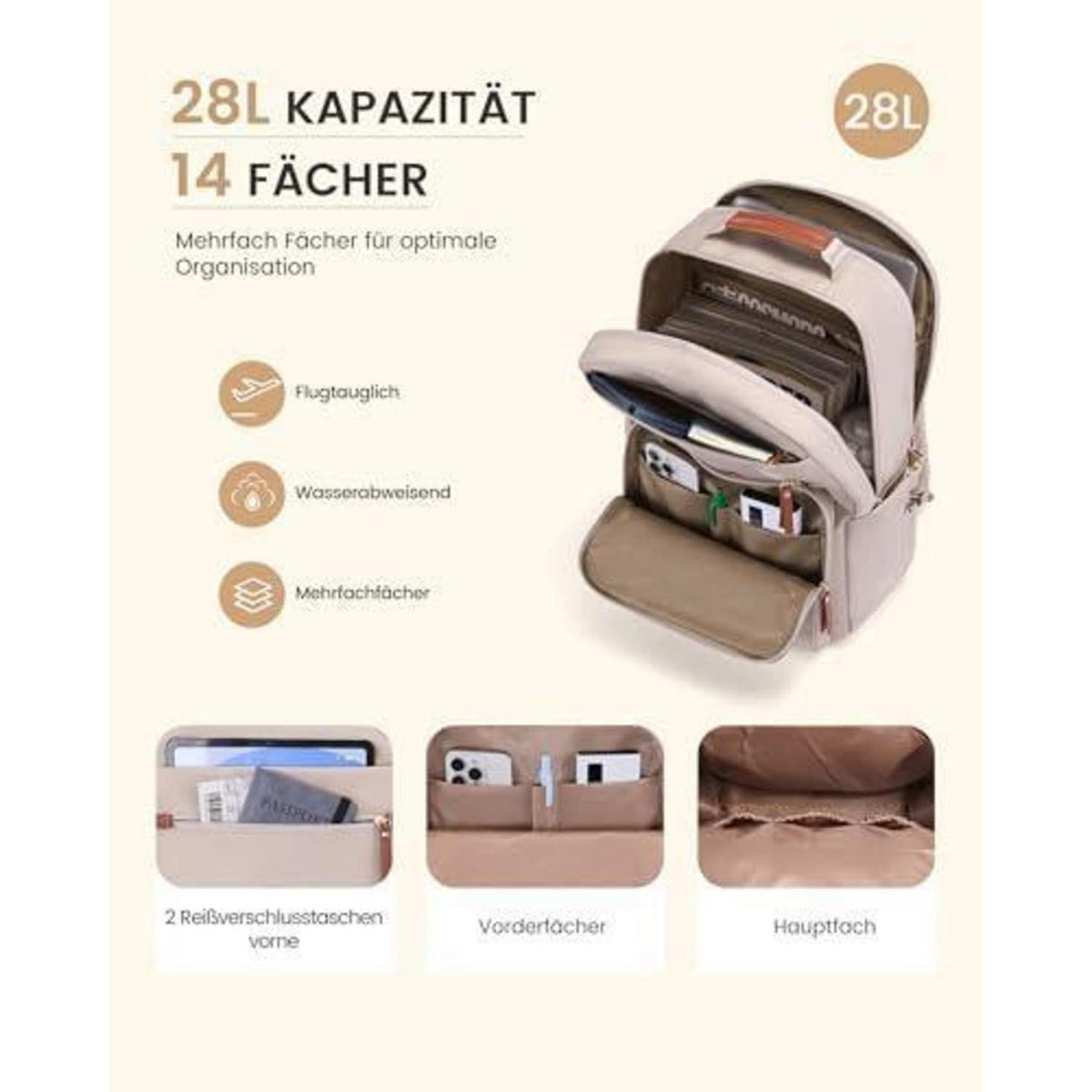 Laptop Rucksack Damen Wasserdicht 17 Zoll – Elegant & Praktisch