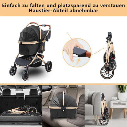 Hundebuggy 3in1 – Schwarz, bis 30kg – Komfort & Sicherheit