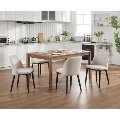 Esszimmerstühle 2er Set, Beige Leinen Polsterstuhl mit Holzbeinen