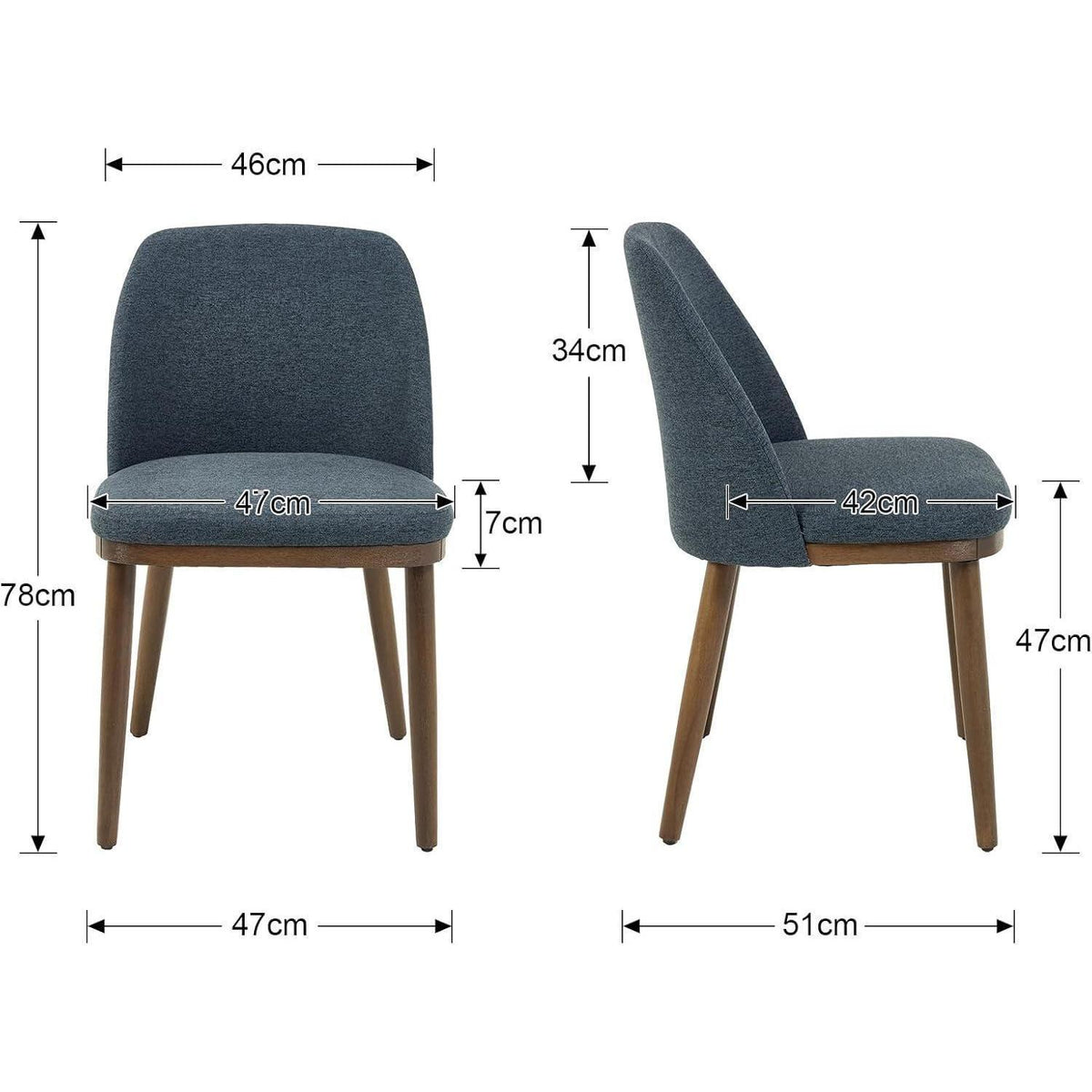 Esszimmerstühle Set 2 Blau – Gepolsterte Küchenstühle Holzbeine