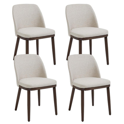 Esszimmerstühle Set 4 – Beige Leinen Polsterstuhl mit Holzbeinen