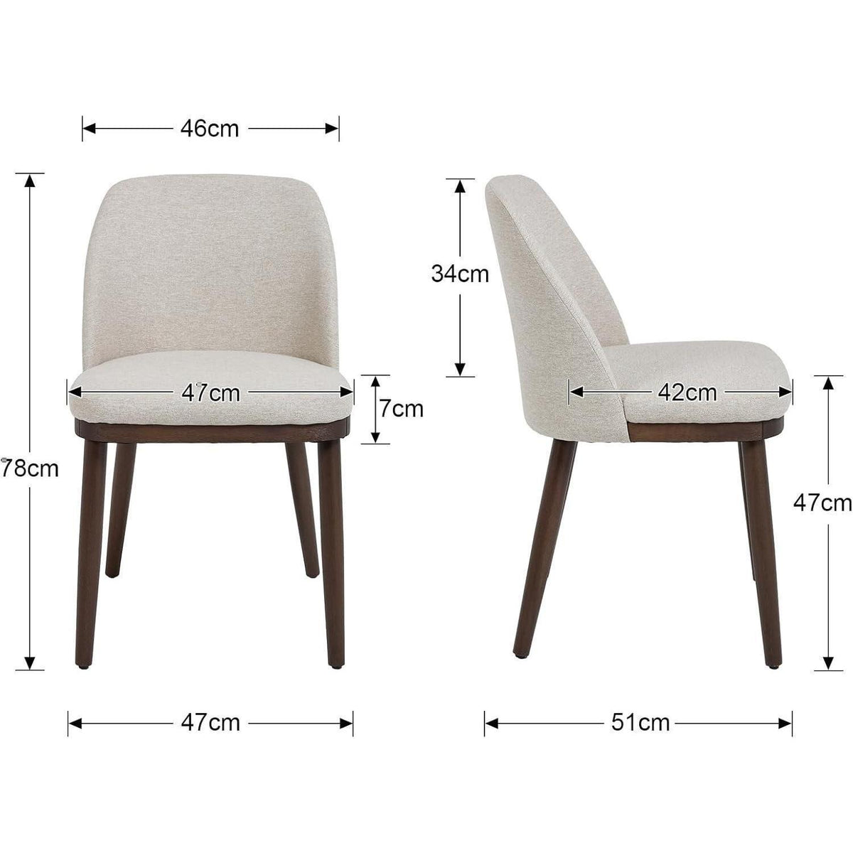 Esszimmerstühle Set 4 – Beige Leinen Polsterstuhl mit Holzbeinen