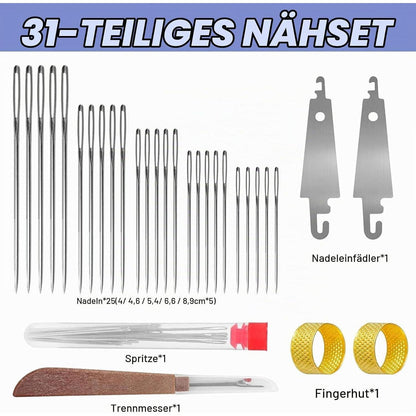 31-teiliges Nähset Stahl-Nadeln mit großem Öhr für Handarbeit