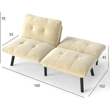 Modernes 2-Sitzer Schlafsofa mit Velvet-Bezug (Sahne)