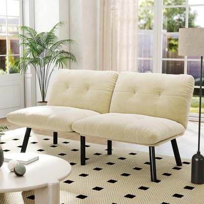 Modernes 2-Sitzer Schlafsofa mit Velvet-Bezug (Sahne)