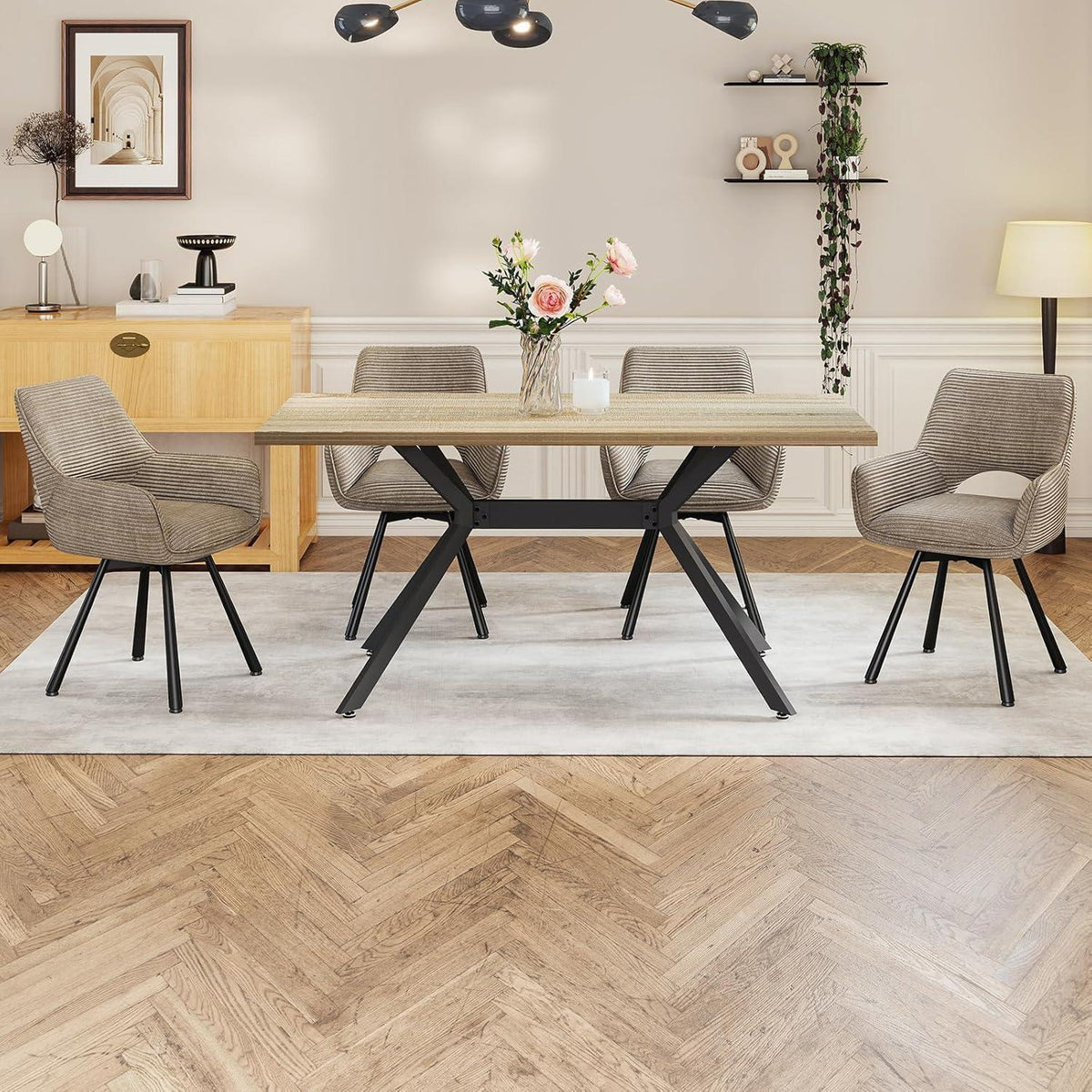 Drehbarer Esszimmerstuhl Set Taupe – Samt, 360° & Komfort