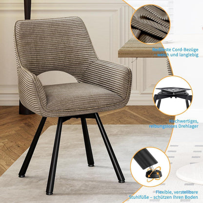 Drehbarer Esszimmerstuhl Set Taupe – Samt, 360° & Komfort