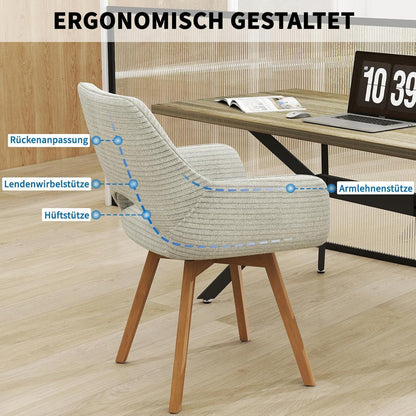 2er Set Drehbar Stühle | Beige, Holzbeine & Armlehnen