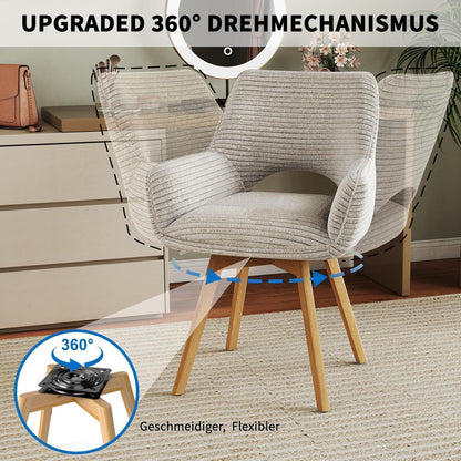 Drehbarer Esszimmerstuhl Set (4x) – Taupe mit Holzbeinen